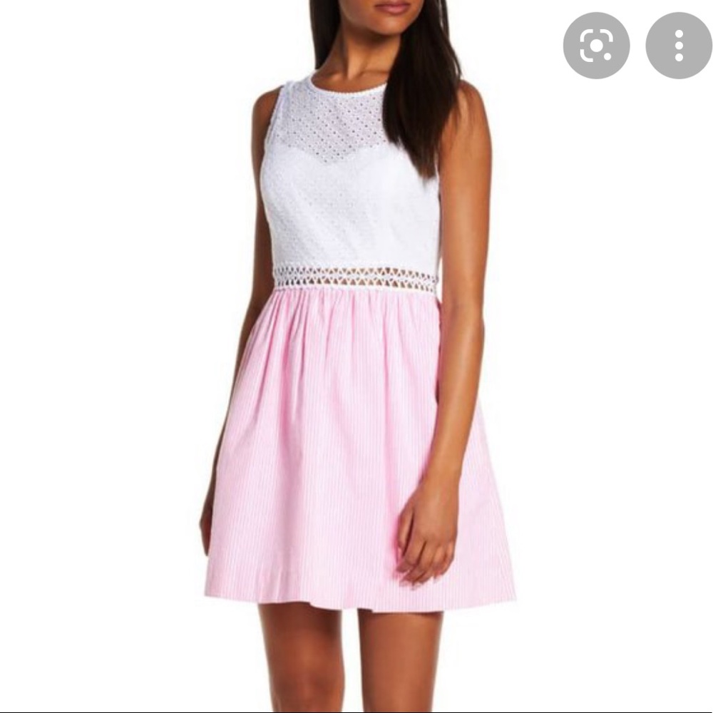 LILLY PULITZER ALIVIA DRESS HAVANA PINK YARN DYE SEERSUCKER